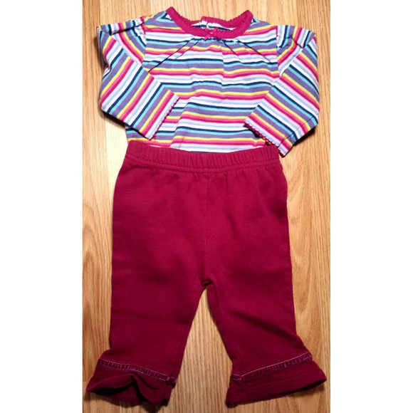 Girl's Size 3-6 M Month 2 Pc Striped L/S Children's Place Top & Burgundy Pants - Picture 2 of 6